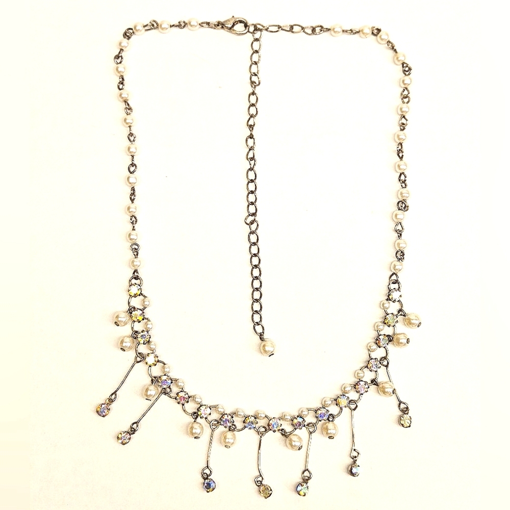 Gorgeous AB Rhinestone and Pearl Necklace